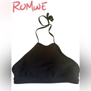 HALTER BIKINI TOP BLACK RIBBED WOMEN’S ROMWE